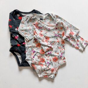 Carter's Floral Bodysuits - Black, White, Gray